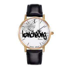 ARIES GOLD CUSTOMISED GOLD STAINLESS STEEL WATCH - KANCHIONG SPIDER WHITE UNISEX LEATHER STRAP WATCH