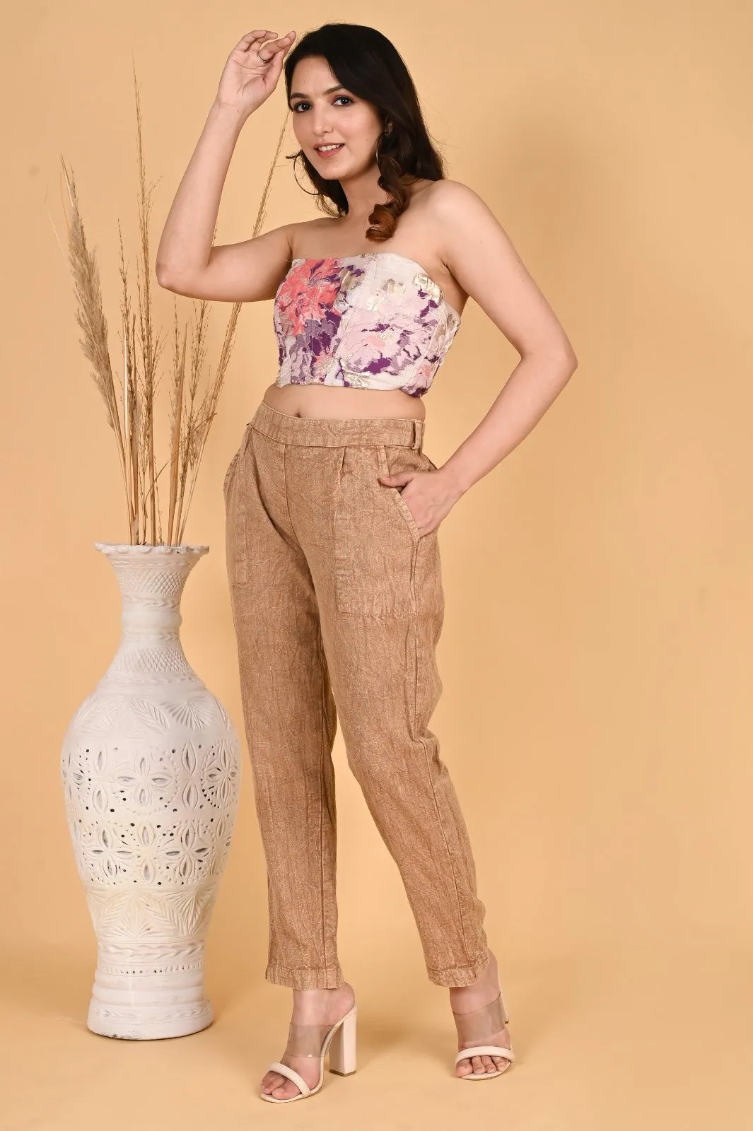 BEIGE DENIM COTTON PANTS