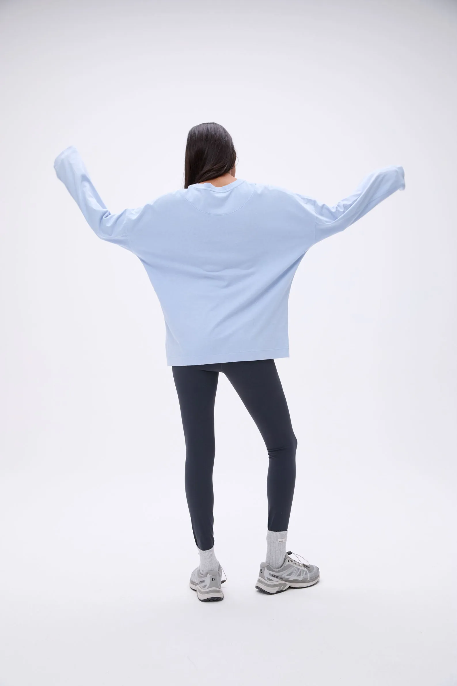 Washed Long Sleeve Oversized T-shirt - Powder Blue